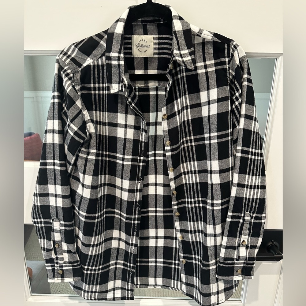 Jachs Girlfriend Flannel Button Front Shirt Size S Black and White